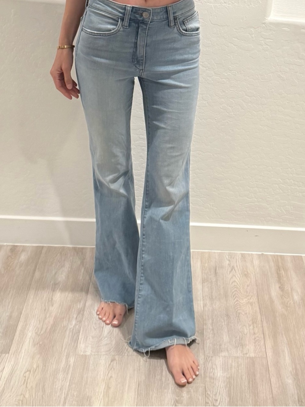 Joes Jean Flare Distressed Hem Light Wash High Rise Jeans